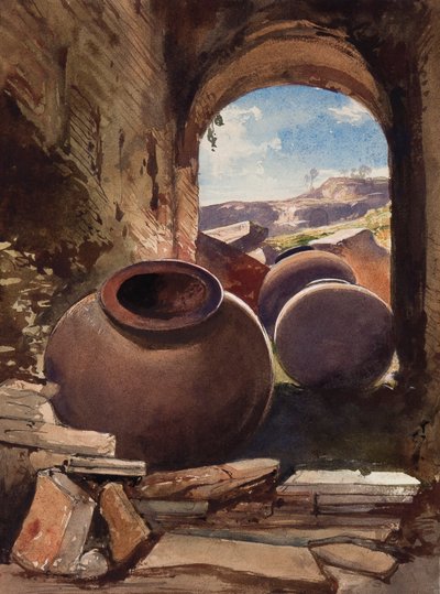 Amphorae in a Ruin, with Additions by a Borbone Pupil by Giacinto Gigante